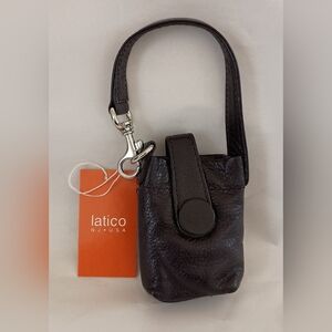 Vtg Latico Leather Flip Phone Carrying Case Holder Purse Strap Black New NOS